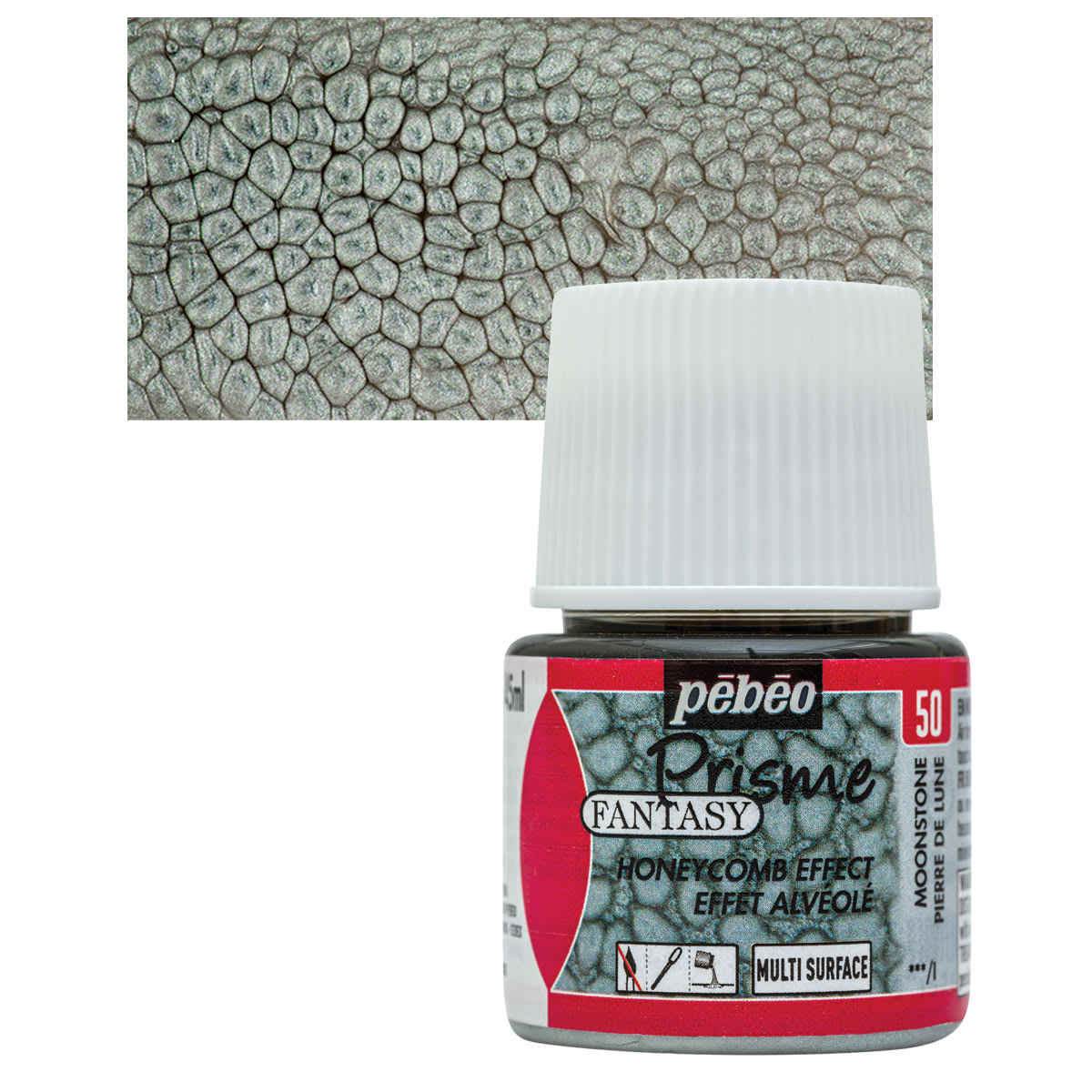 Pebeo Fantasy Prisme Paint - Moonstone, 45 ml bottle and swatch