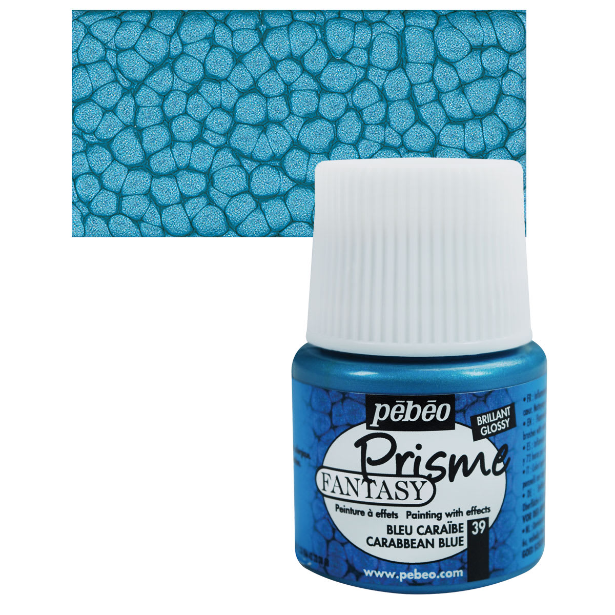 Pebeo Fantasy Prisme Paint - Caribbean Blue, 45 ml bottle and swatch