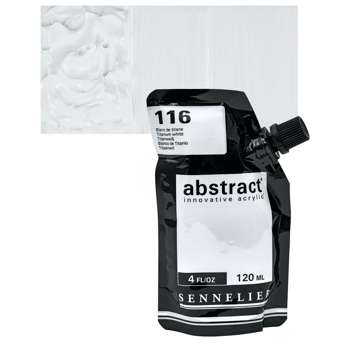 Sennelier Abstract Acrylic - Titanium White, 120 ml pouch and swatch
