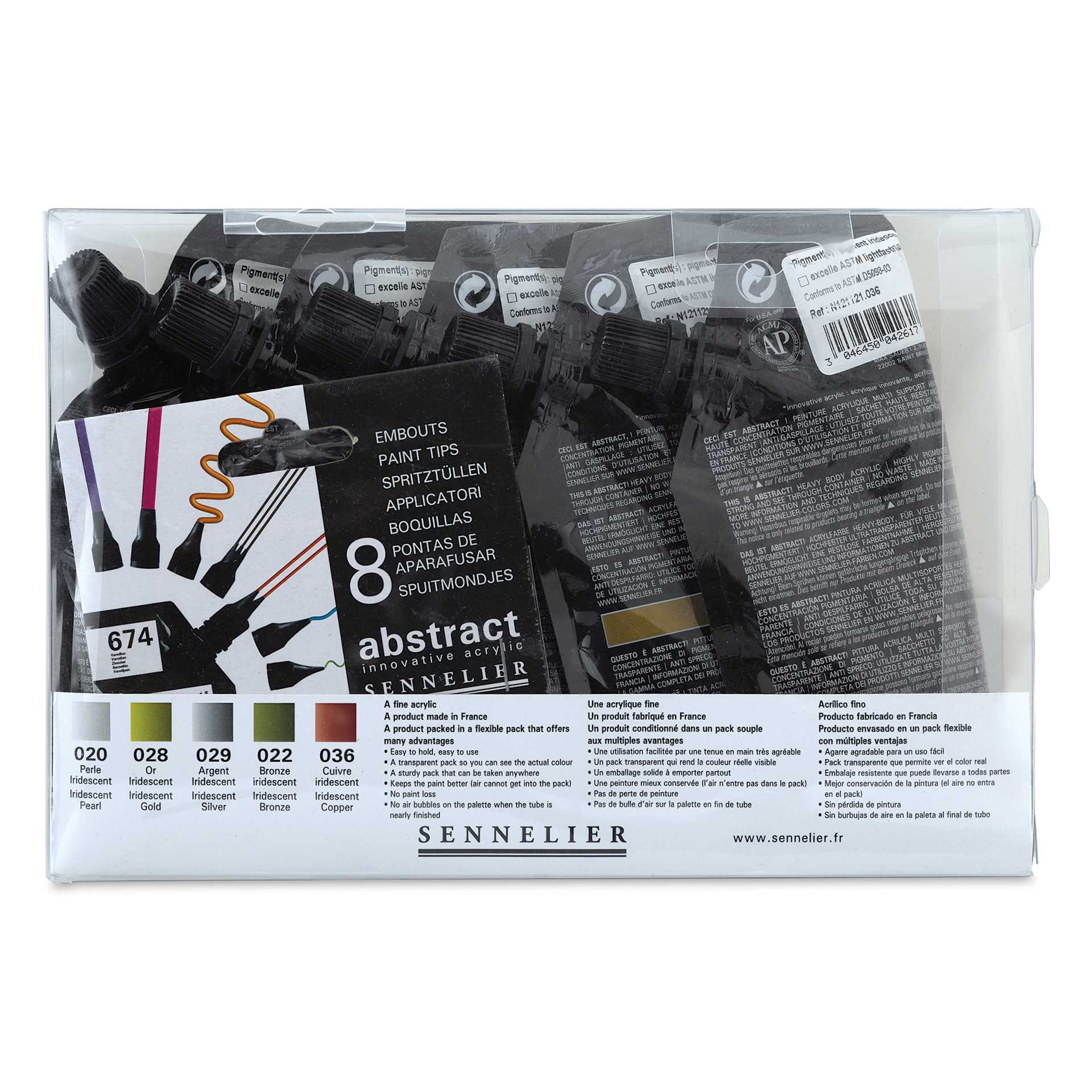 Sennelier Abstract Acrylic - Metallic, Set of 5 with Tips (back of package)