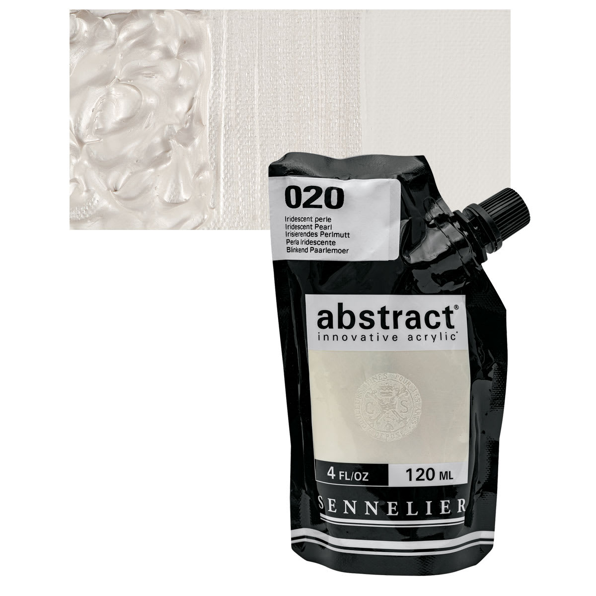 Sennelier Abstract Acrylic - Iridescent Pearl, 120 ml pouch and swatch