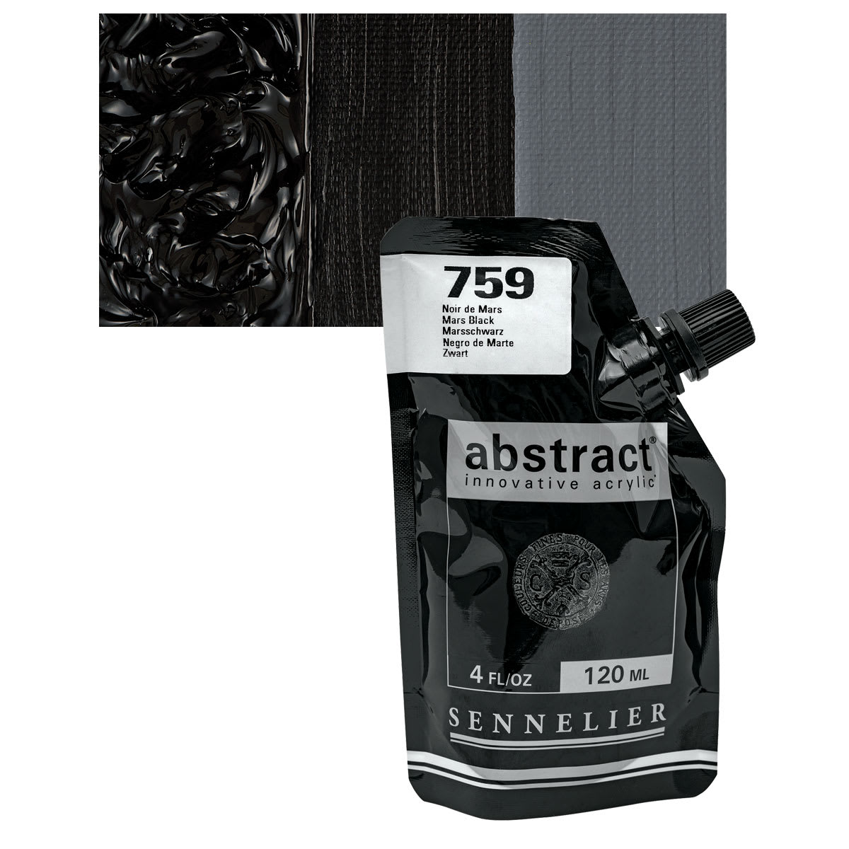 Sennelier Abstract Acrylic - Mars Black, 120 ml pouch and swatch