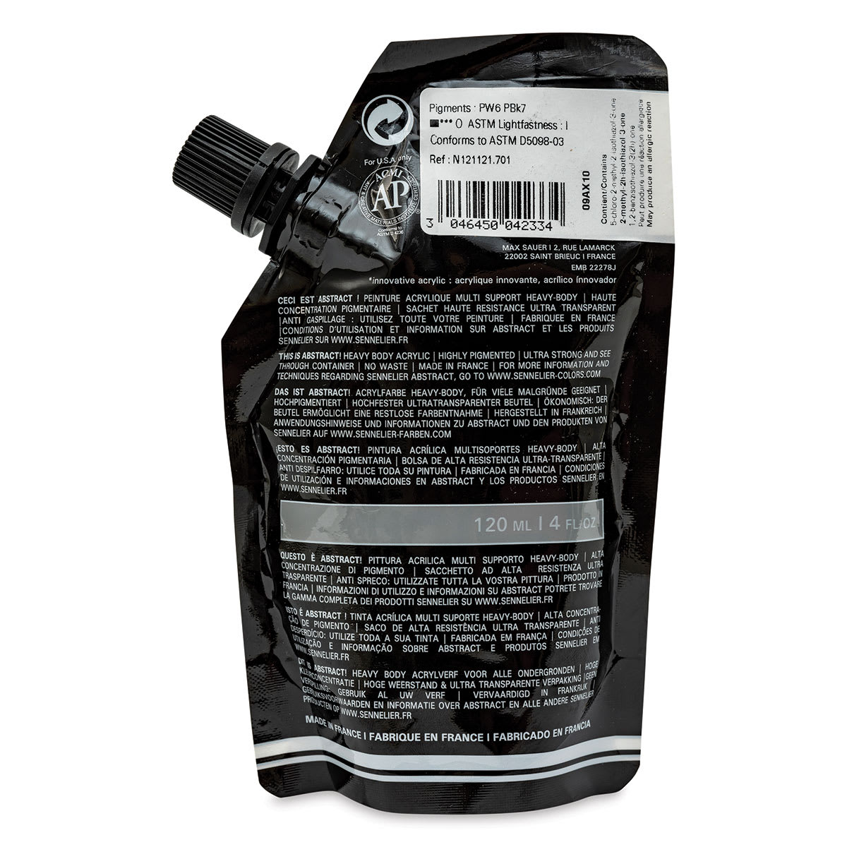 Sennelier Abstract Acrylic - Natural Gray, 120 ml pouch back