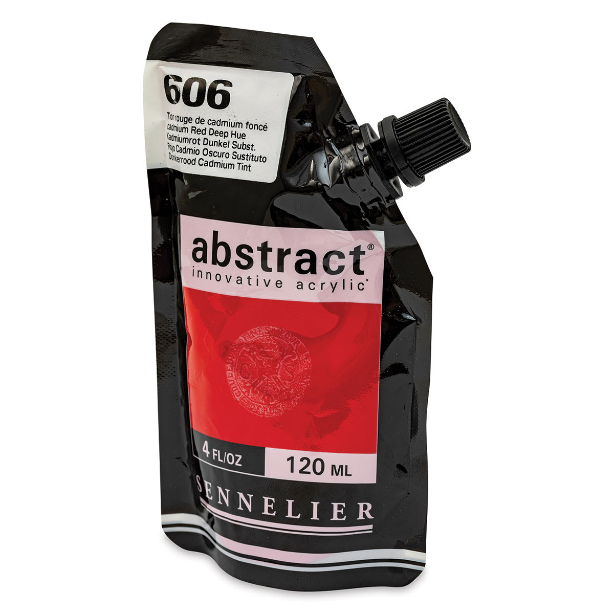 Sennelier Abstract Acrylic - Cadmium Red Deep Hue, 120 ml pouch side view