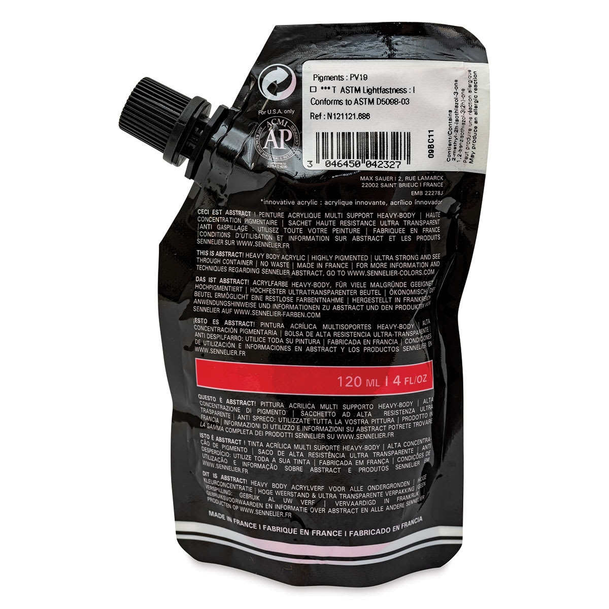 Sennelier Abstract Acrylic - Primary Red, 120 ml pouch back