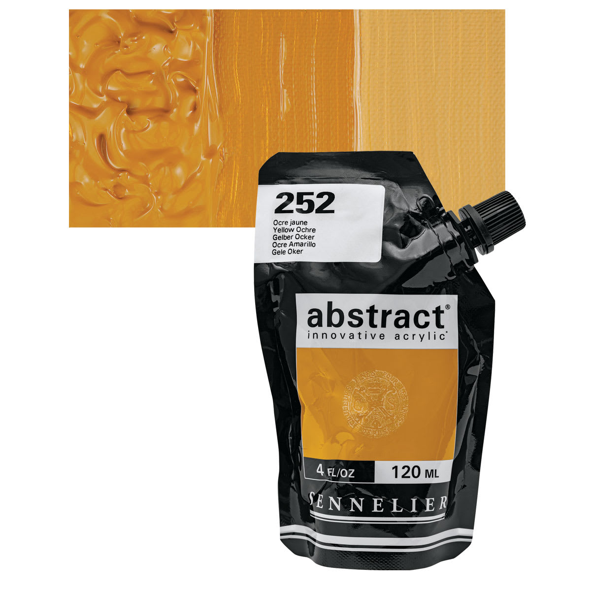 Sennelier Abstract Acrylic - Yellow Ochre, 120 ml pouch and swatch