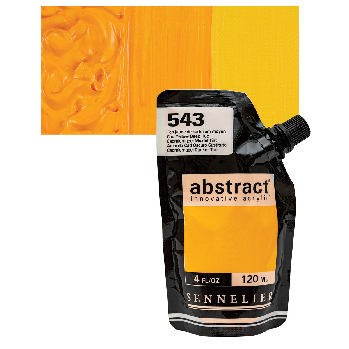 Sennelier Abstract Acrylic - Cadmium Yellow Deep Hue, 120 ml pouch and swatch