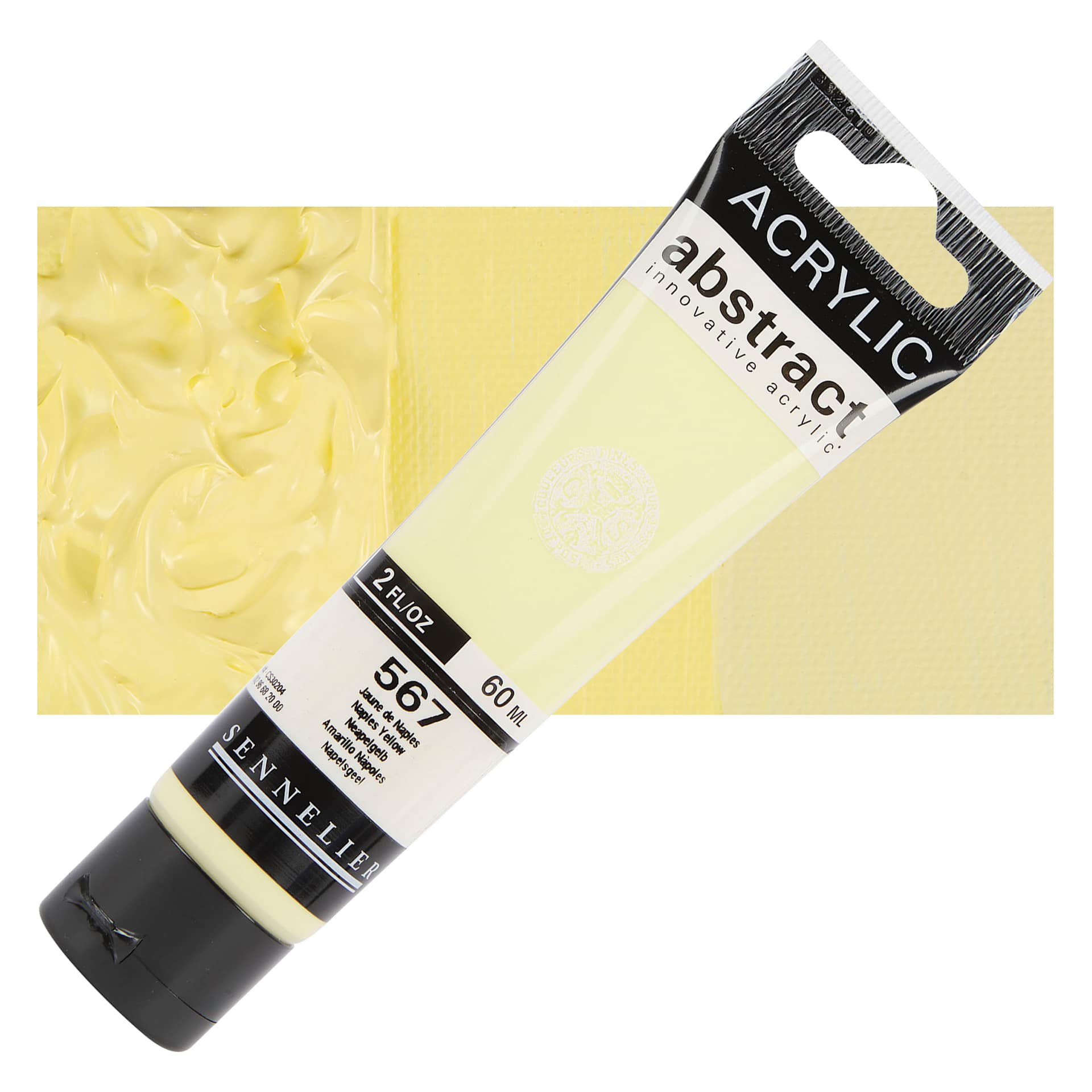 Sennelier Abstract Acrylic - Naples Yellow, 60 ml tube and swatch