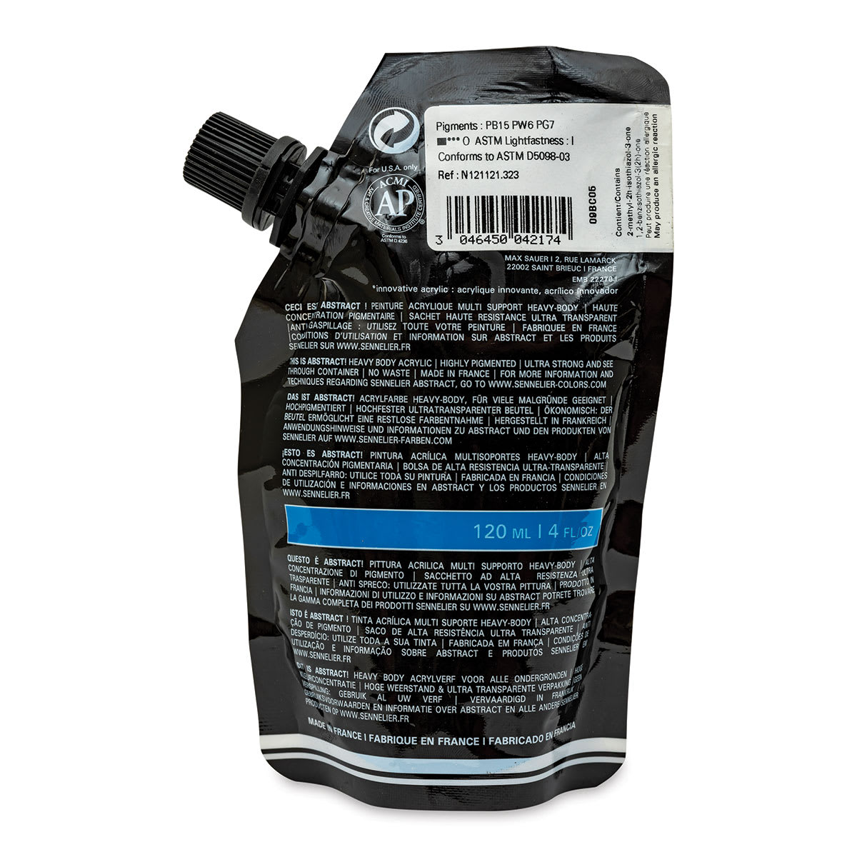Sennelier Abstract Acrylic - Cerulean Blue Hue, 120 ml pouch back