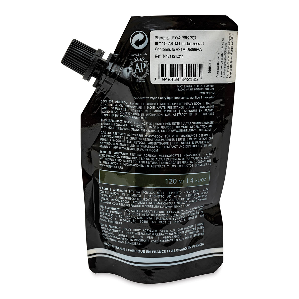 Sennelier Abstract Acrylic - Burnt Green Earth, 120 ml pouch back