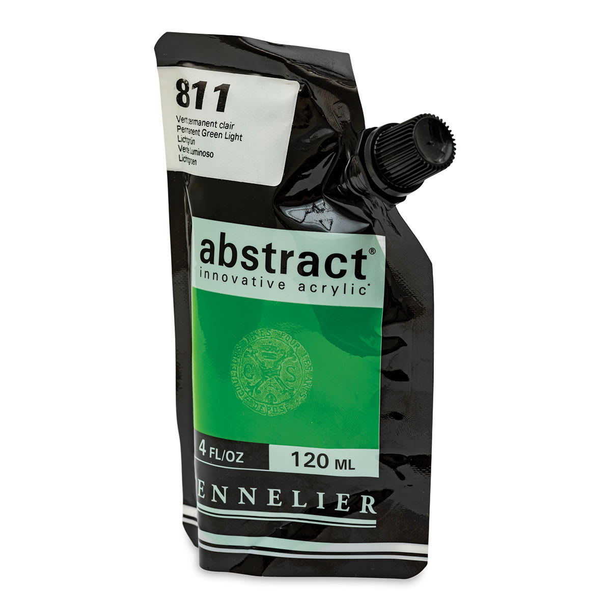 Sennelier Abstract Acrylic - Permanent Green Light, 120 ml pouch side view