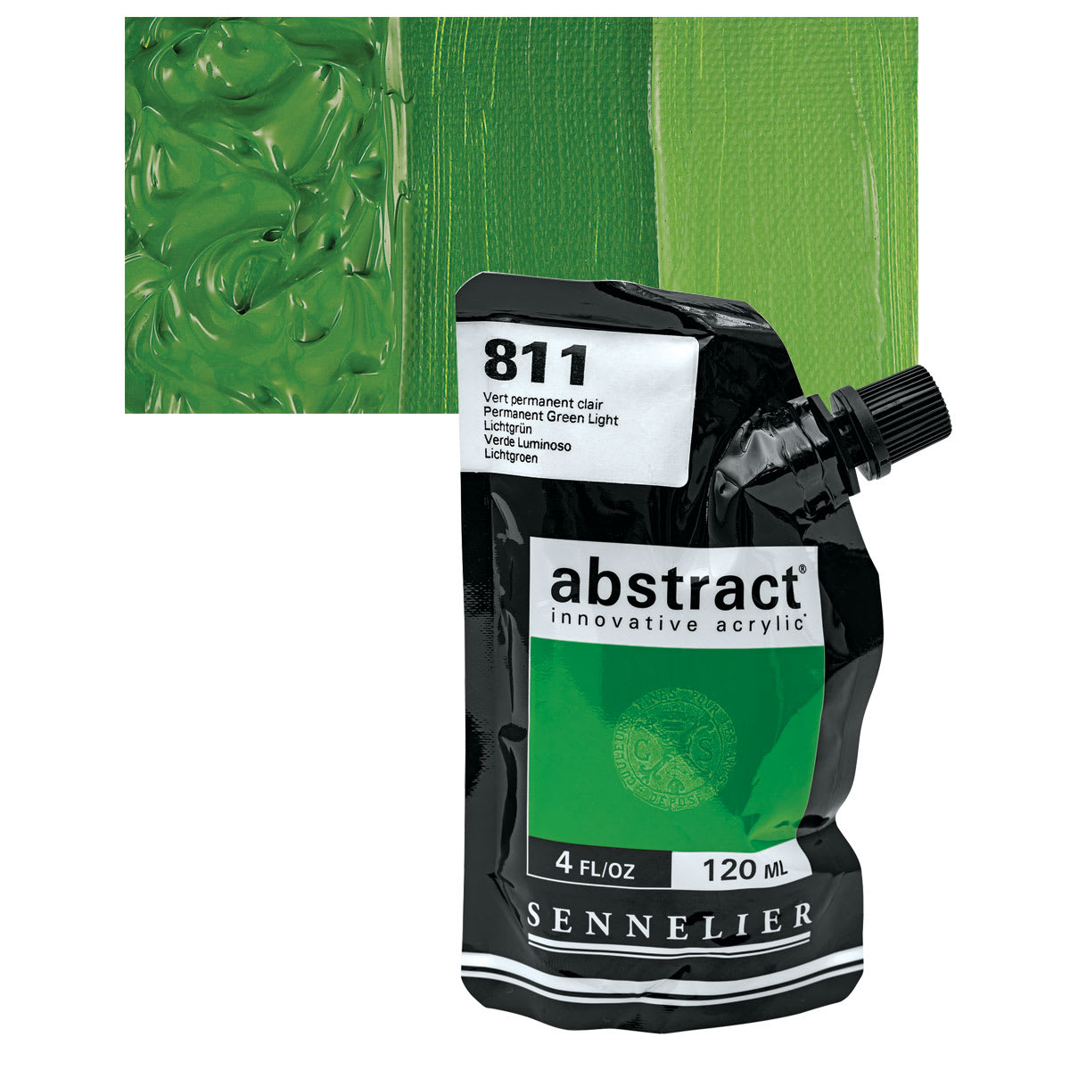 Sennelier Abstract Acrylic - Permanent Green Light, 120 ml pouch and swatch