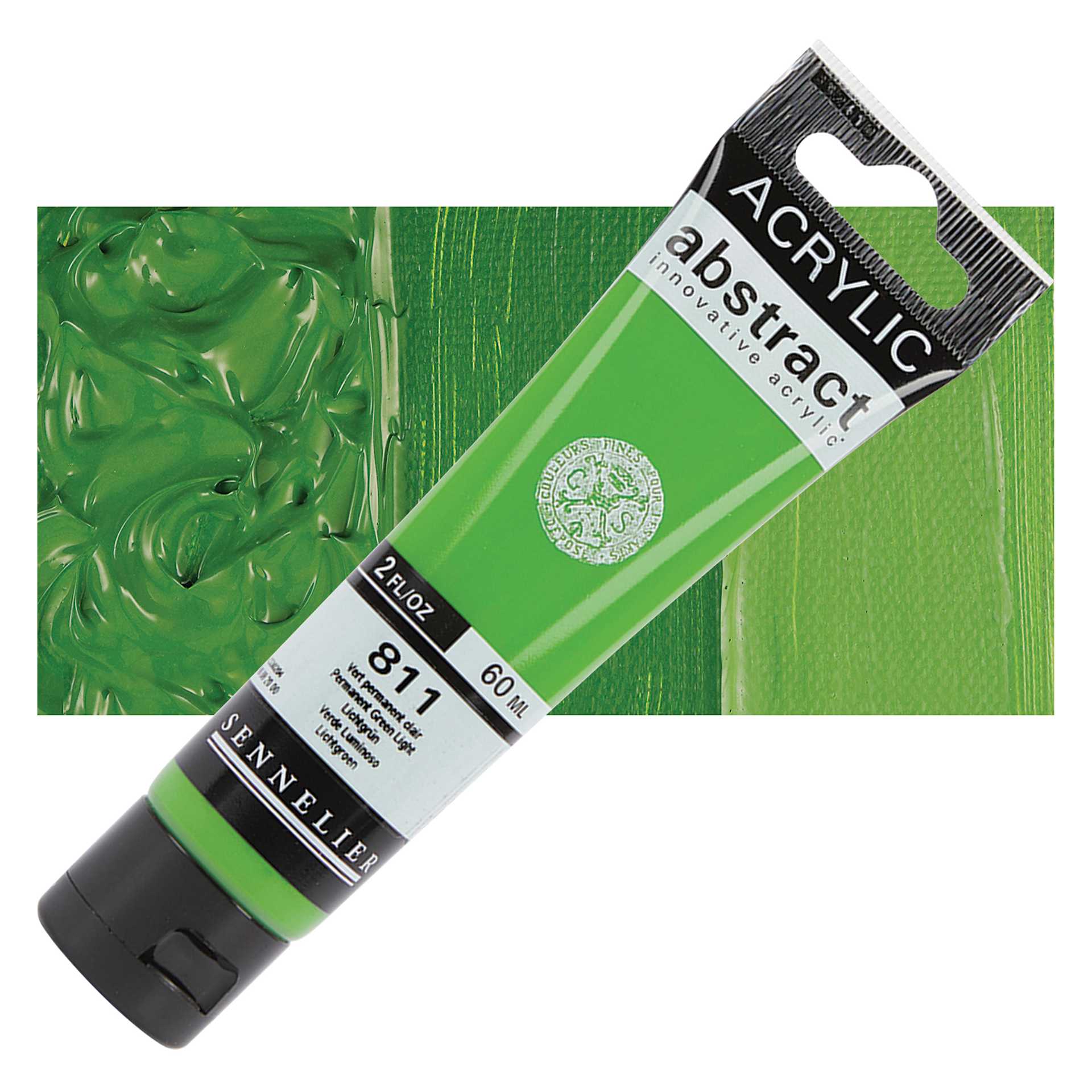 Sennelier Abstract Acrylic - Permanent Green Light, 60 ml tube and swatch