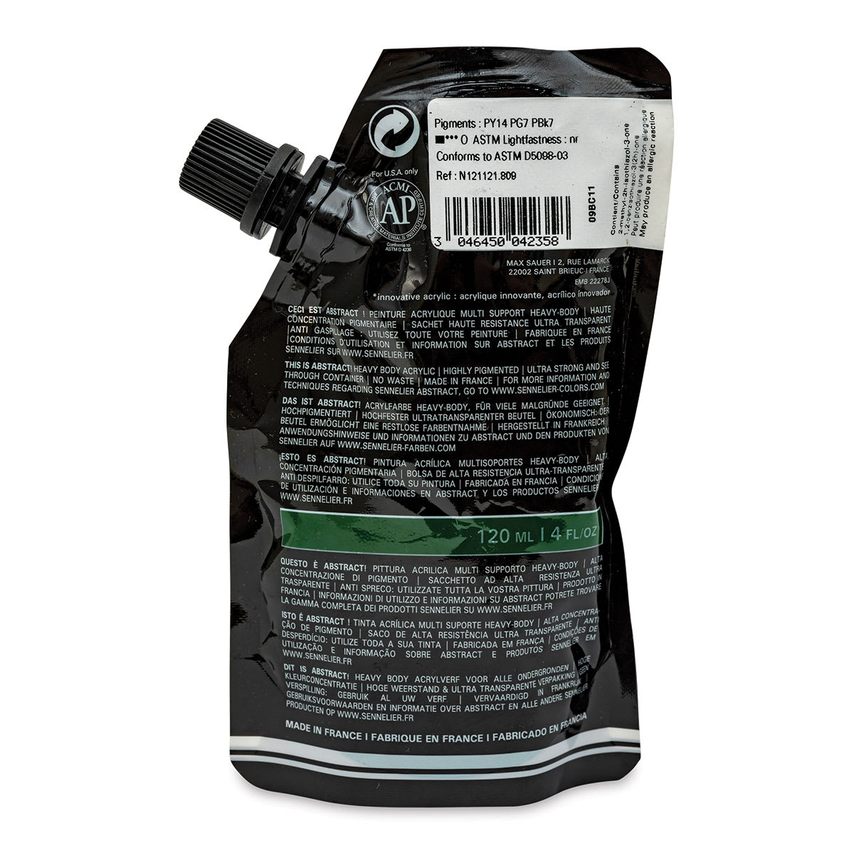 Sennelier Abstract Acrylic - Hookers Green, 120 ml pouch back