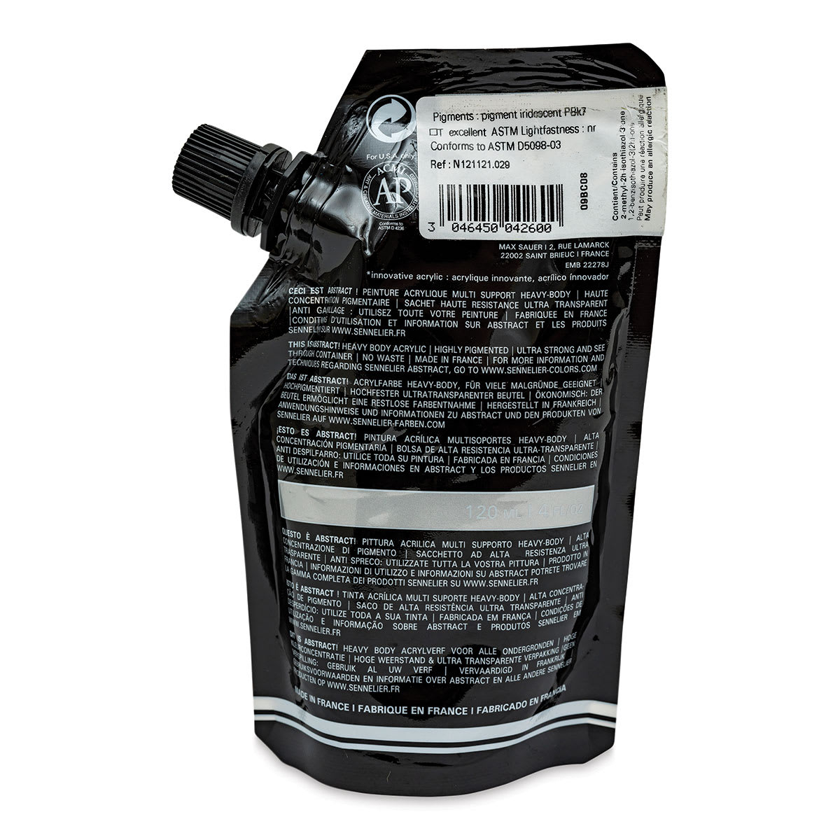 Sennelier Abstract Acrylic - Iridescent Silver, 120 ml pouch back
