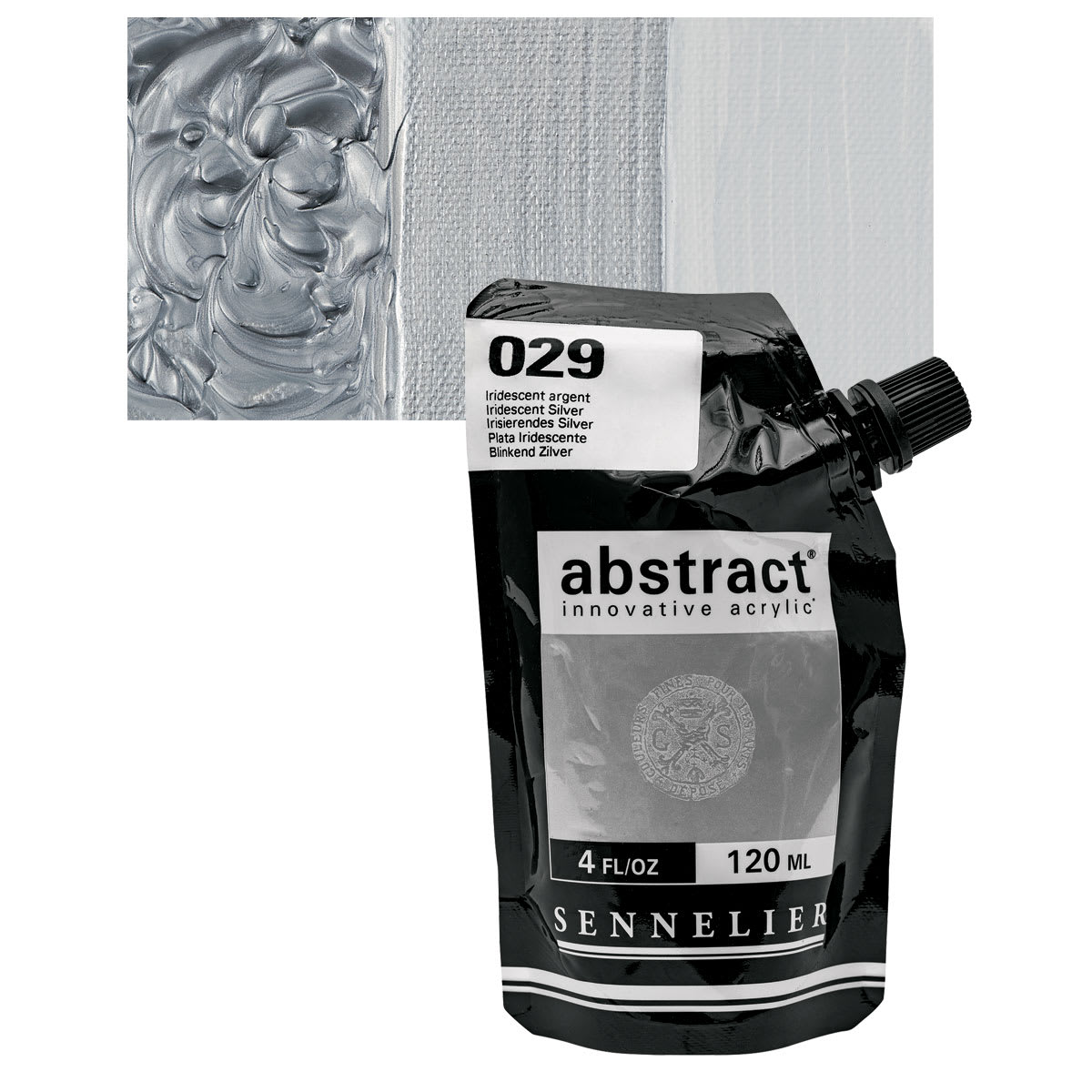 Sennelier Abstract Acrylic - Iridescent Silver, 120 ml pouch and swatch