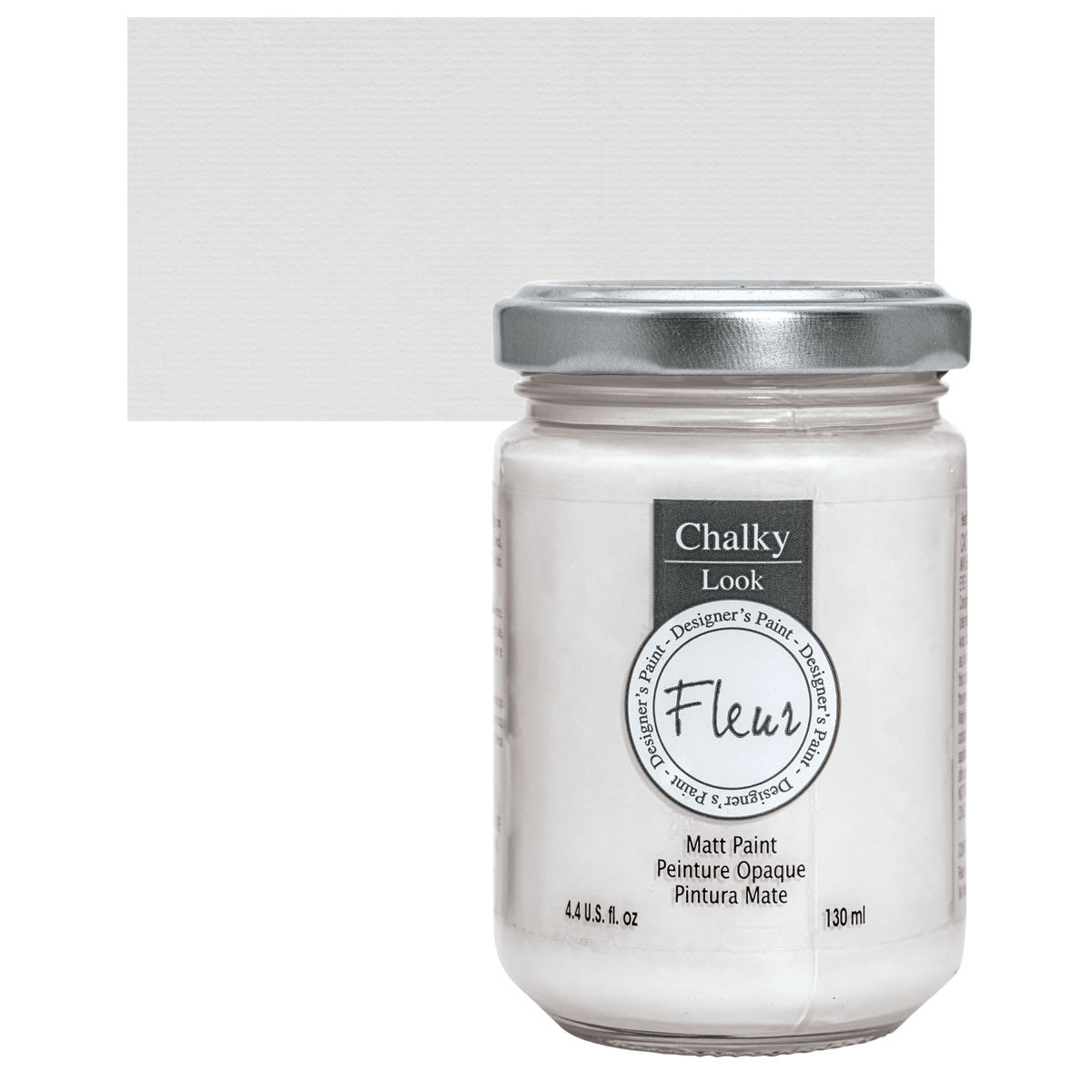 Fleur Chalky Look Paint - Titanium White, 4.4 oz jar and swatch
