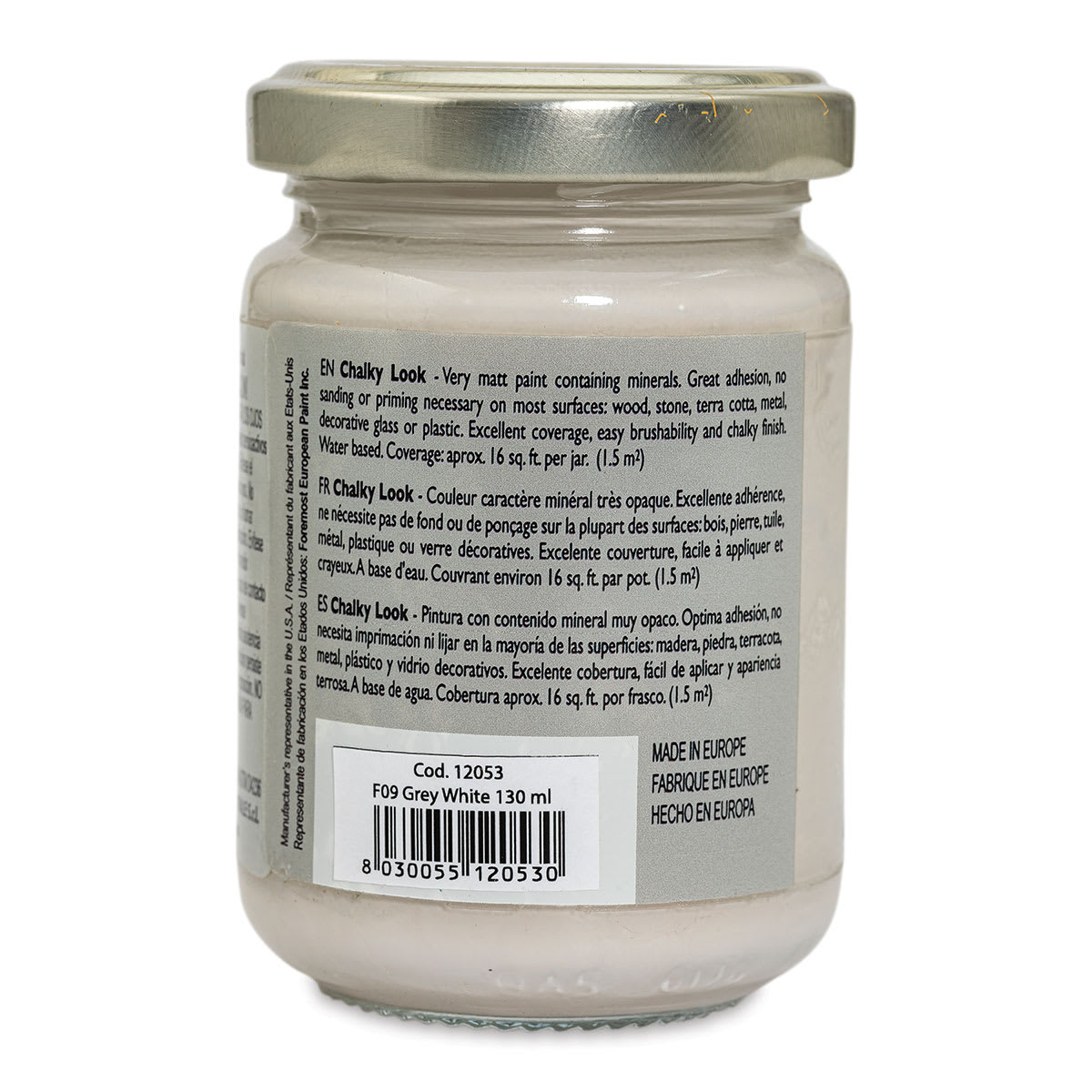 Fleur Chalky Look Paint - Grey White, 4.4 oz jar back