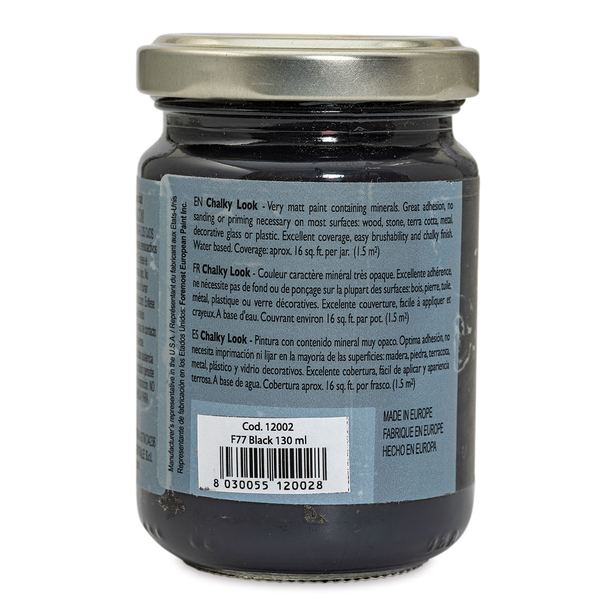 Fleur Chalky Look Paint - Black, 4.4 oz jar back