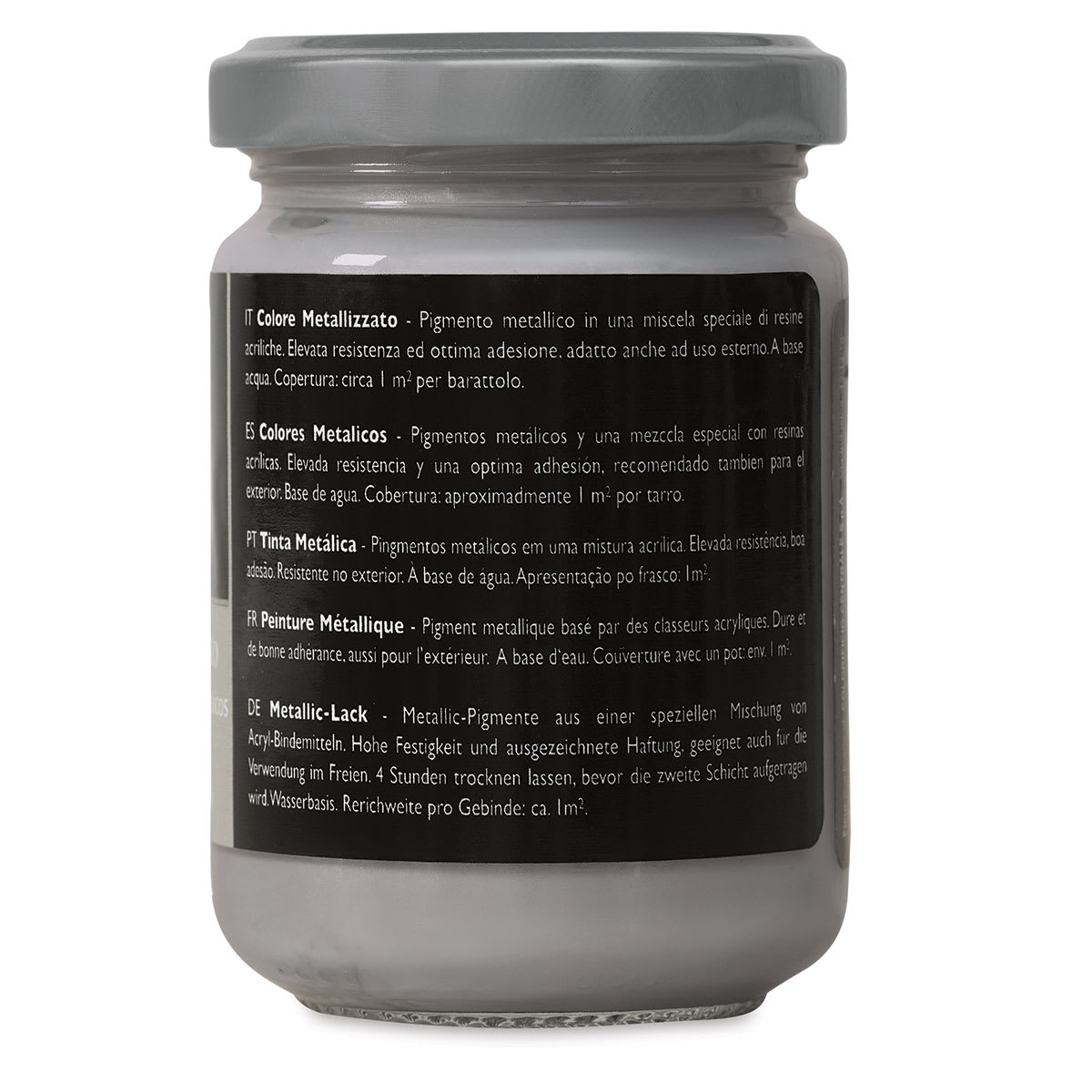 Fleur Chalky Look Paint - Aston Silver (Metallic), 4.4 oz jar side vie