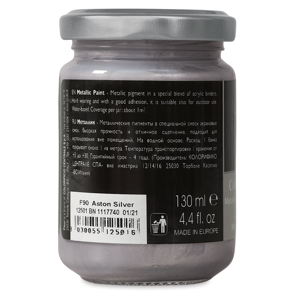 Fleur Chalky Look Paint - Aston Silver (Metallic), 4.4 oz jar back