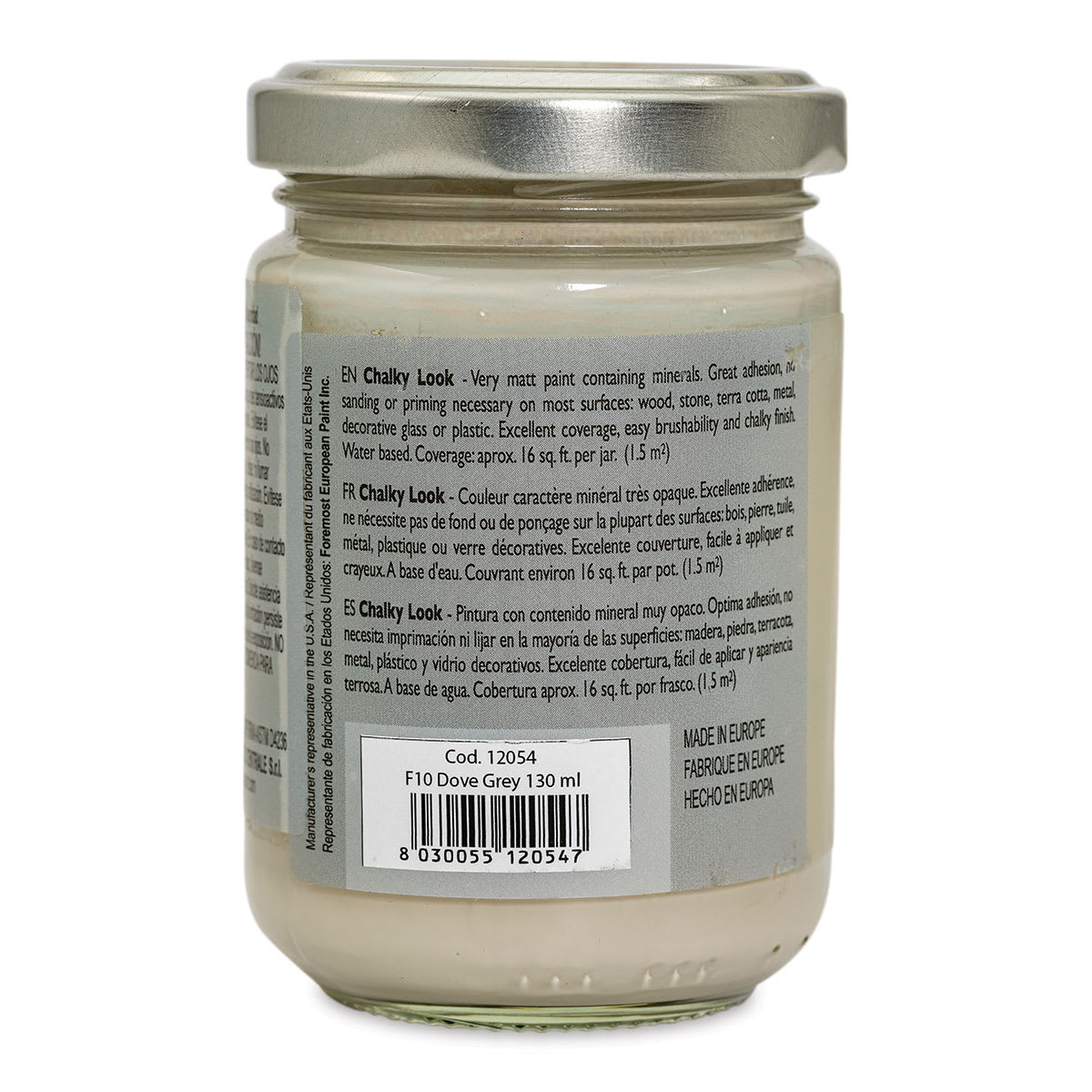 Fleur Chalky Look Paint - Dove Grey, 4.4 oz jar back