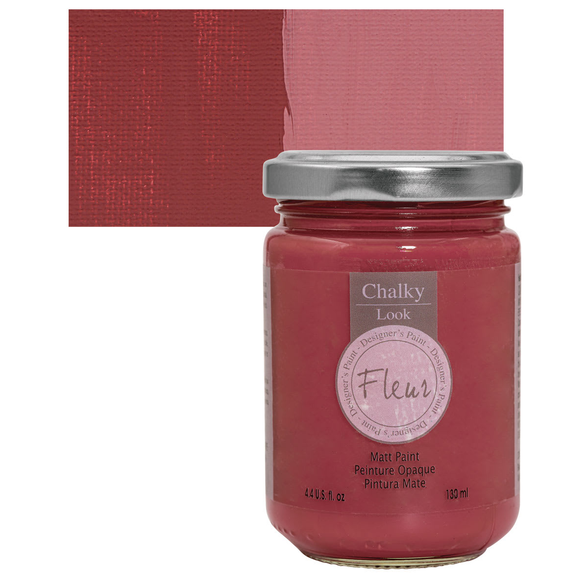 Fleur Chalky Look Paint - Red Oxide, 4.4 oz jar and swatch
