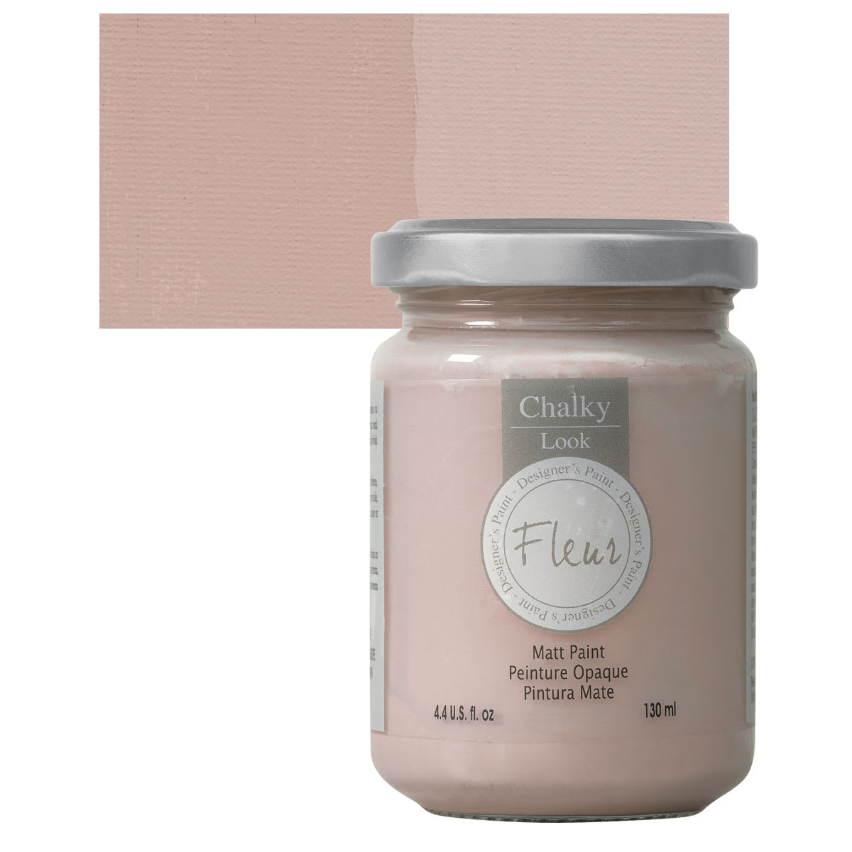 Fleur Chalky Look Paint - Powder Rose, 4.4 oz jar and swatch