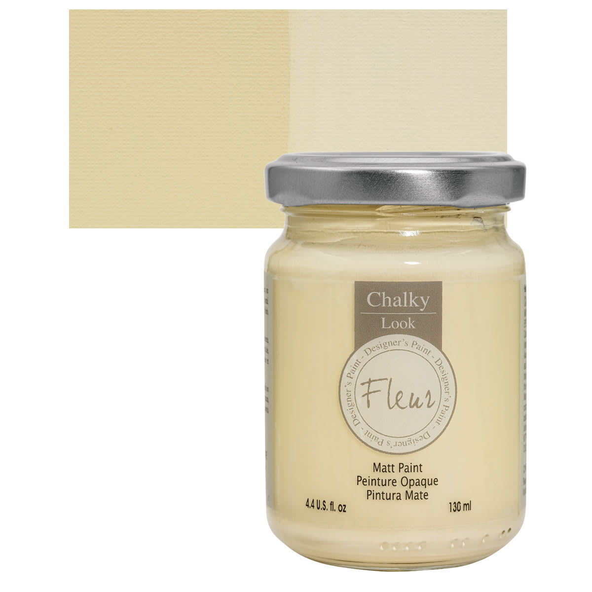 Fleur Chalky Look Paint - Banana Cream, 4.4 oz jar and swatch