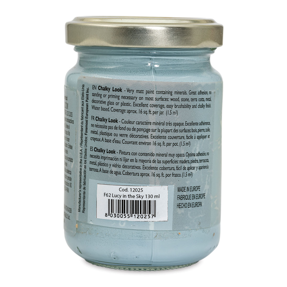 Fleur Chalky Look Paint - Lucy in the Sky, 4.4 oz jar back