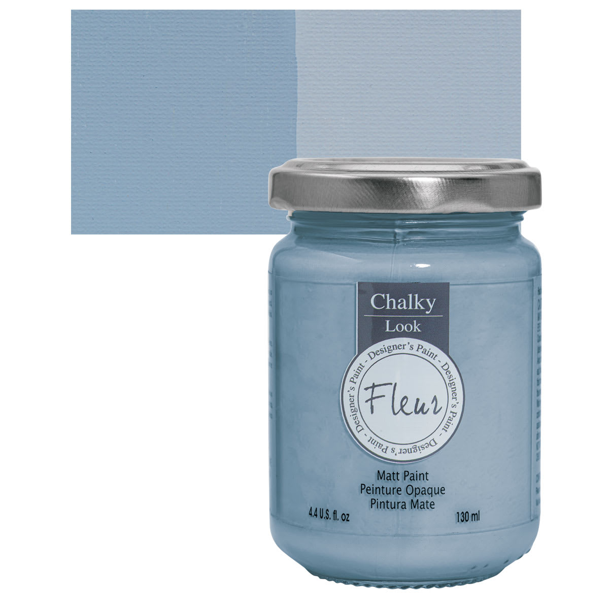 Fleur Chalky Look Paint - Lucy in the Sky, 4.4 oz jar and swatch