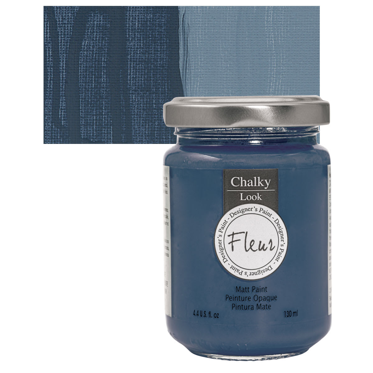 Fleur Chalky Look Paint - Trendsetter Blue, 4.4 oz jar and swatch