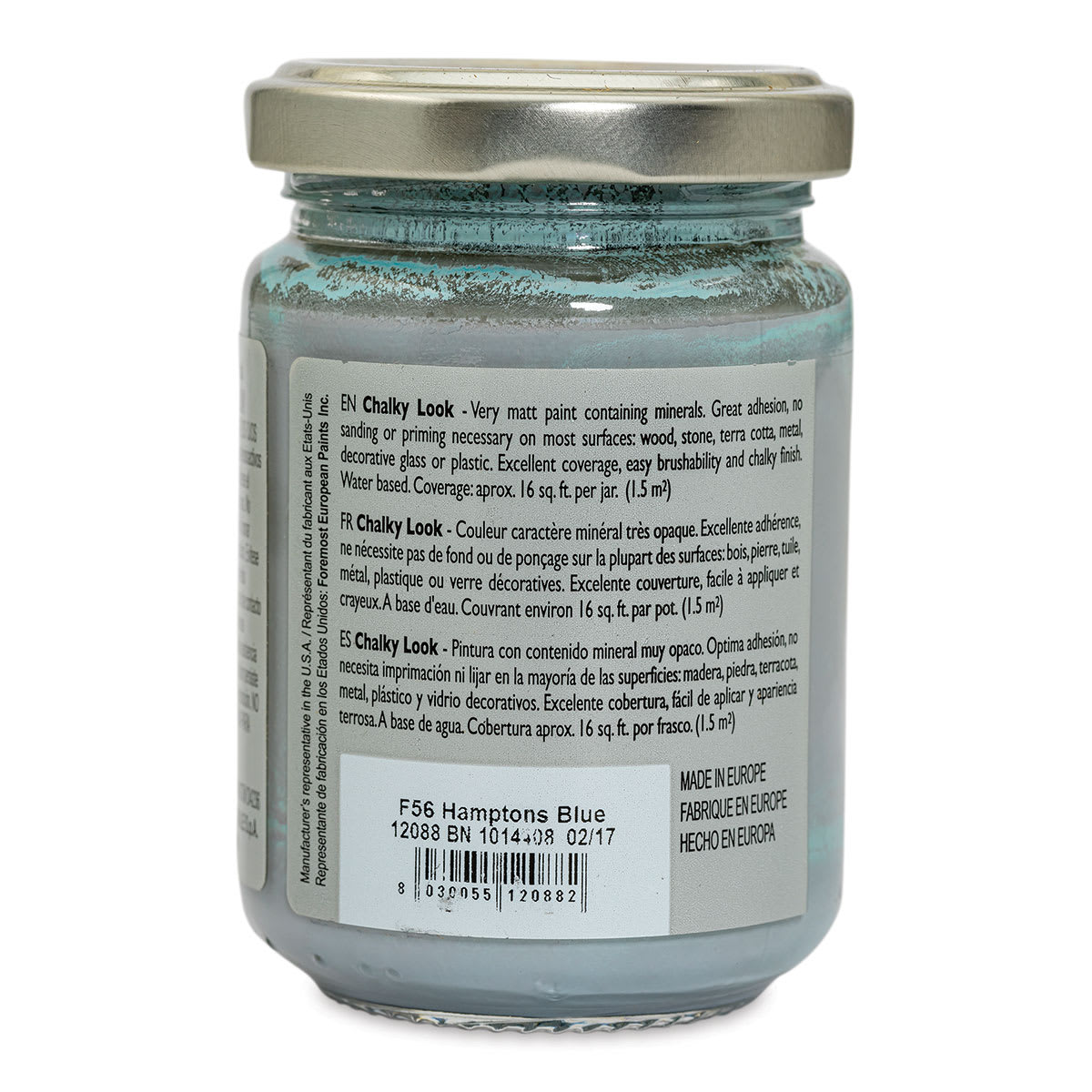 Fleur Chalky Look Paint - Hamptons Blue, 4.4 oz jar back