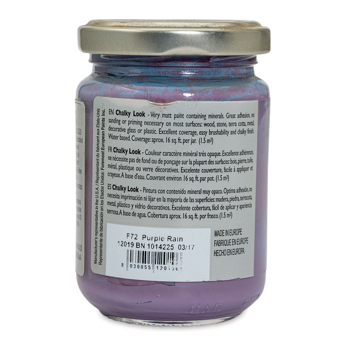 Fleur Chalky Look Paint - Purple Rain, 4.4 oz jar back