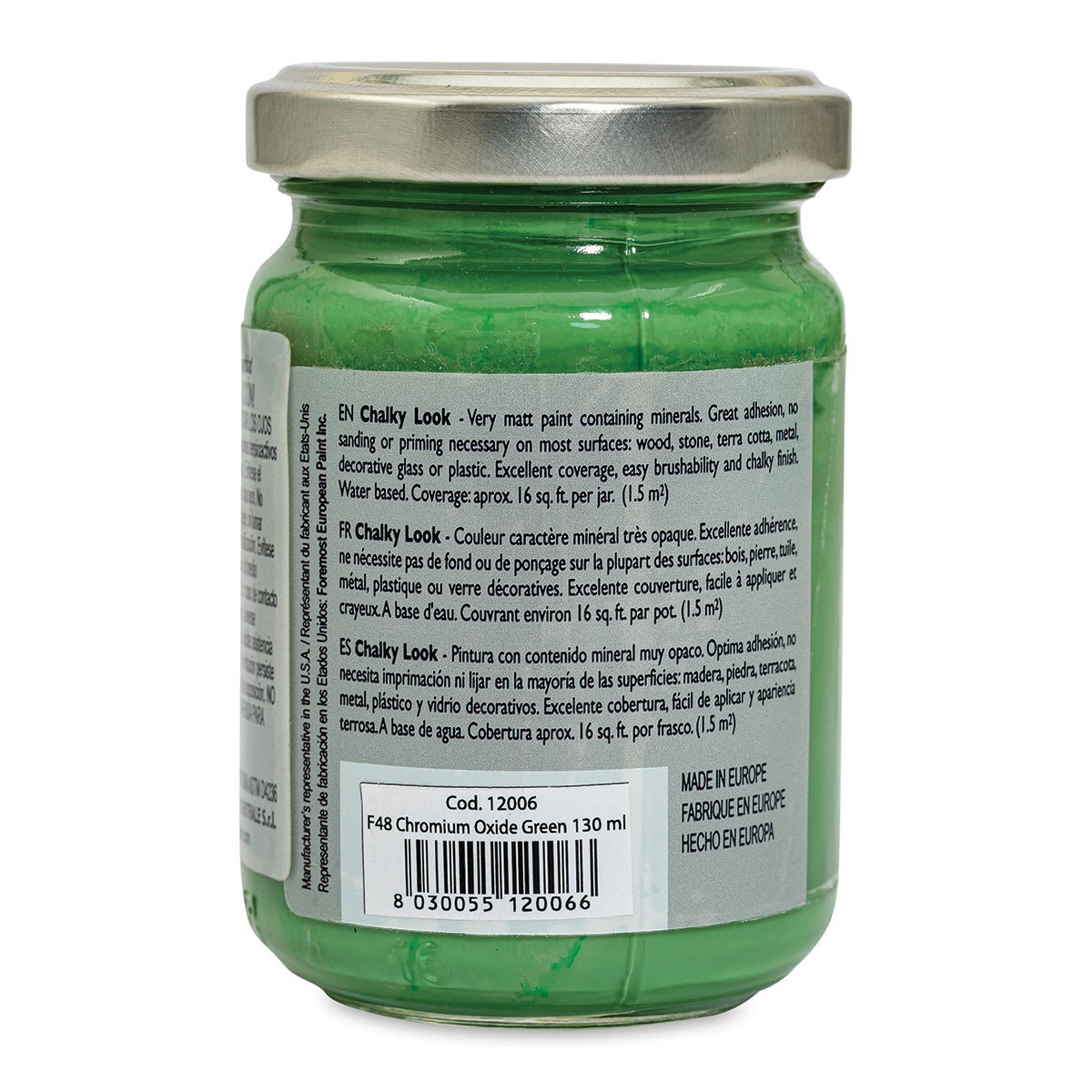 Fleur Chalky Look Paint - Chromium Oxide Green, 4.4 oz jar back