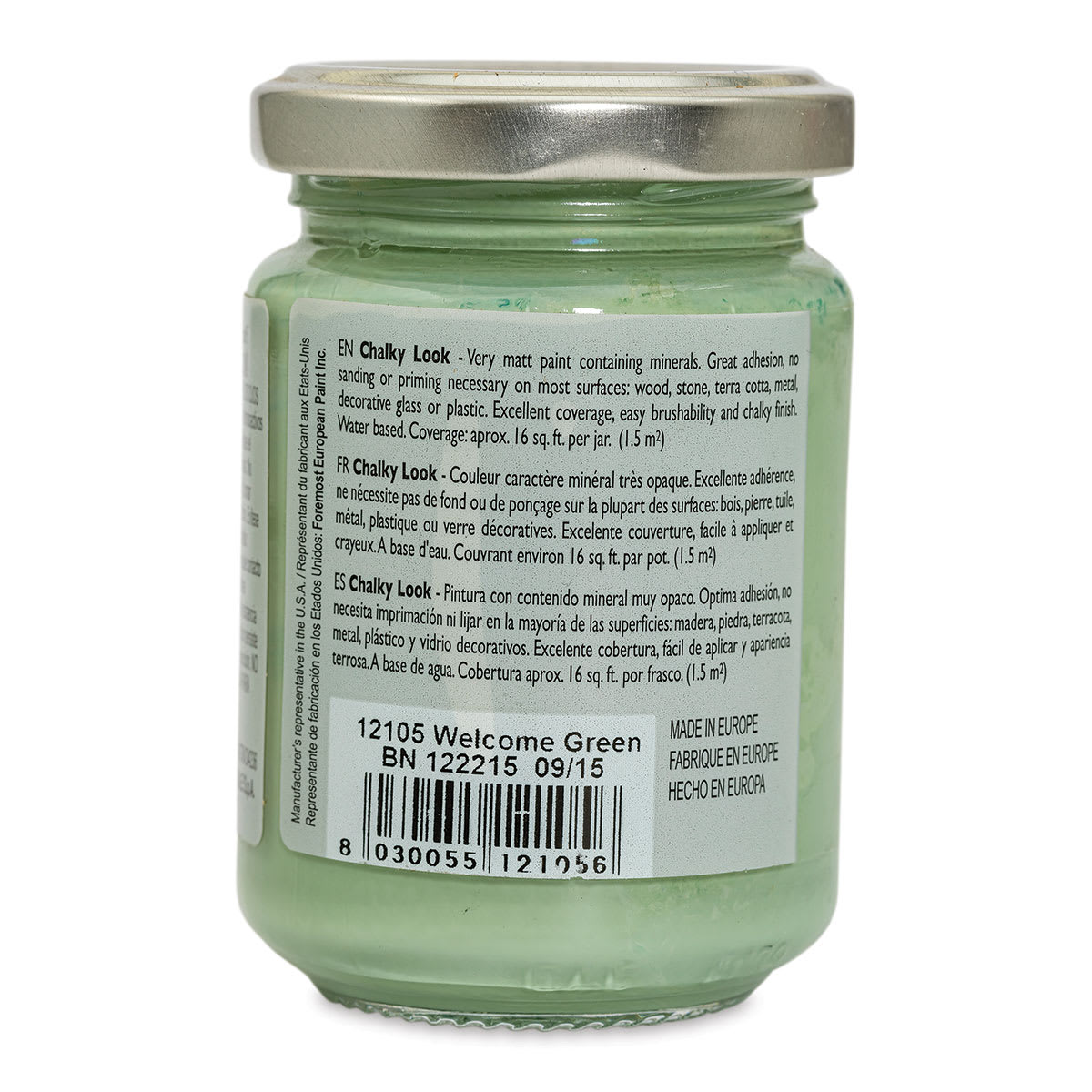 Fleur Chalky Look Paint - Welcome Green, 4.4 oz jar back
