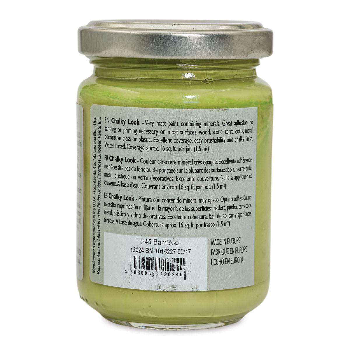 Fleur Chalky Look Paint - Bamboo, 4.4 oz jar back