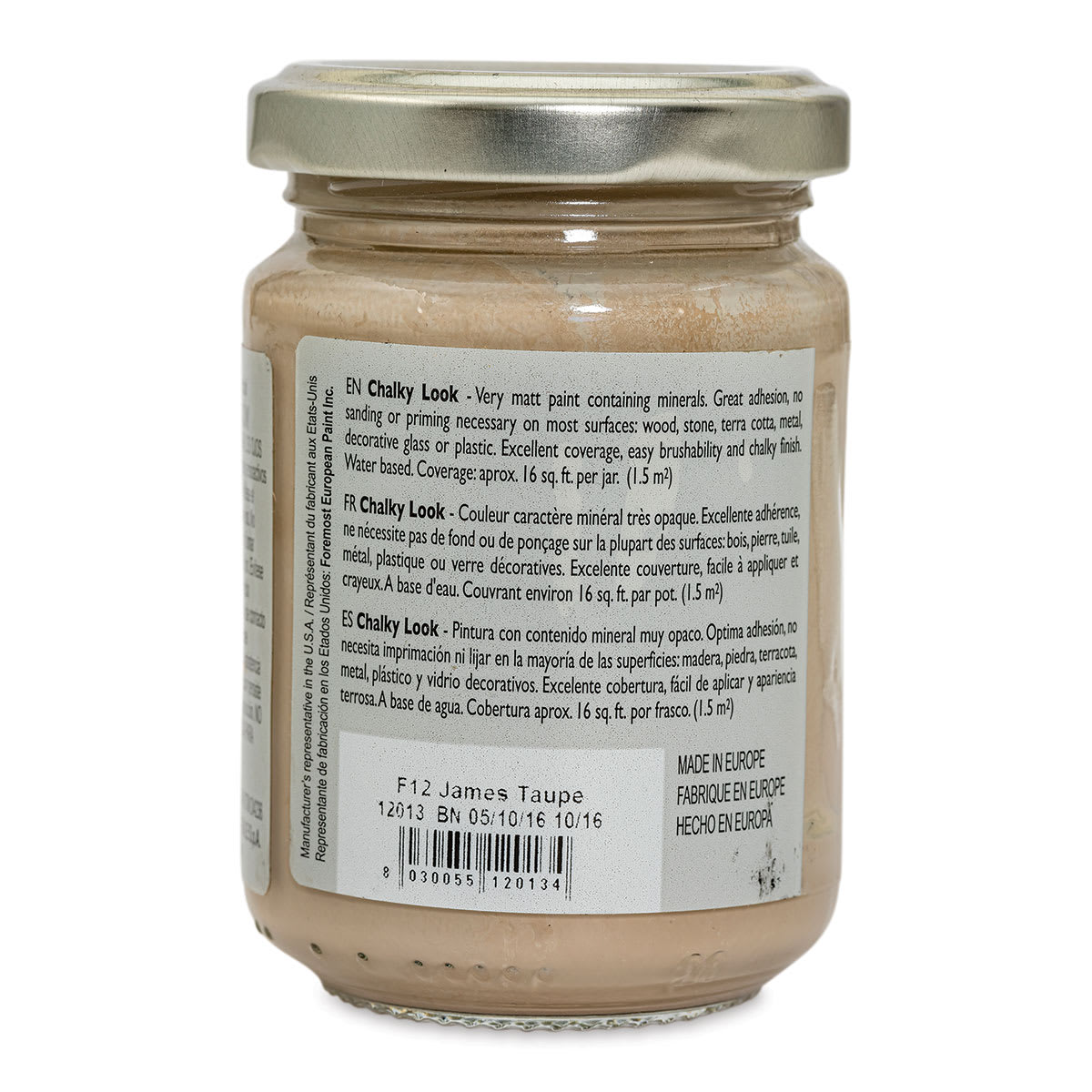 Fleur Chalky Look Paint - James Taupe, 4.4 oz jar back
