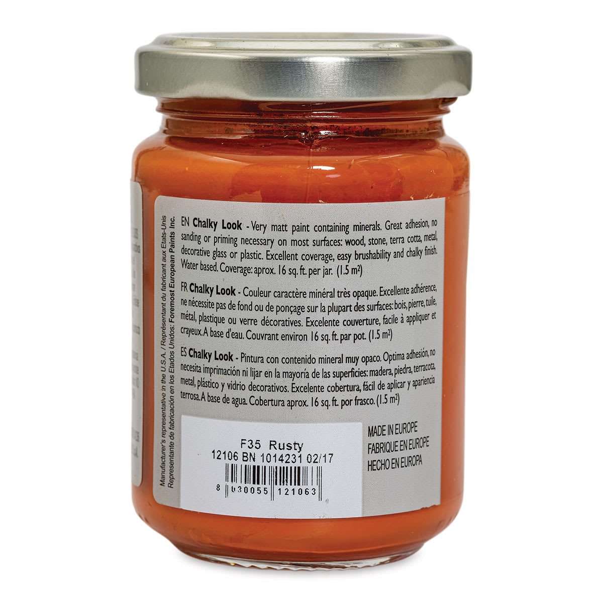 Fleur Chalky Look Paint - Rusty, 4.4 oz jar back