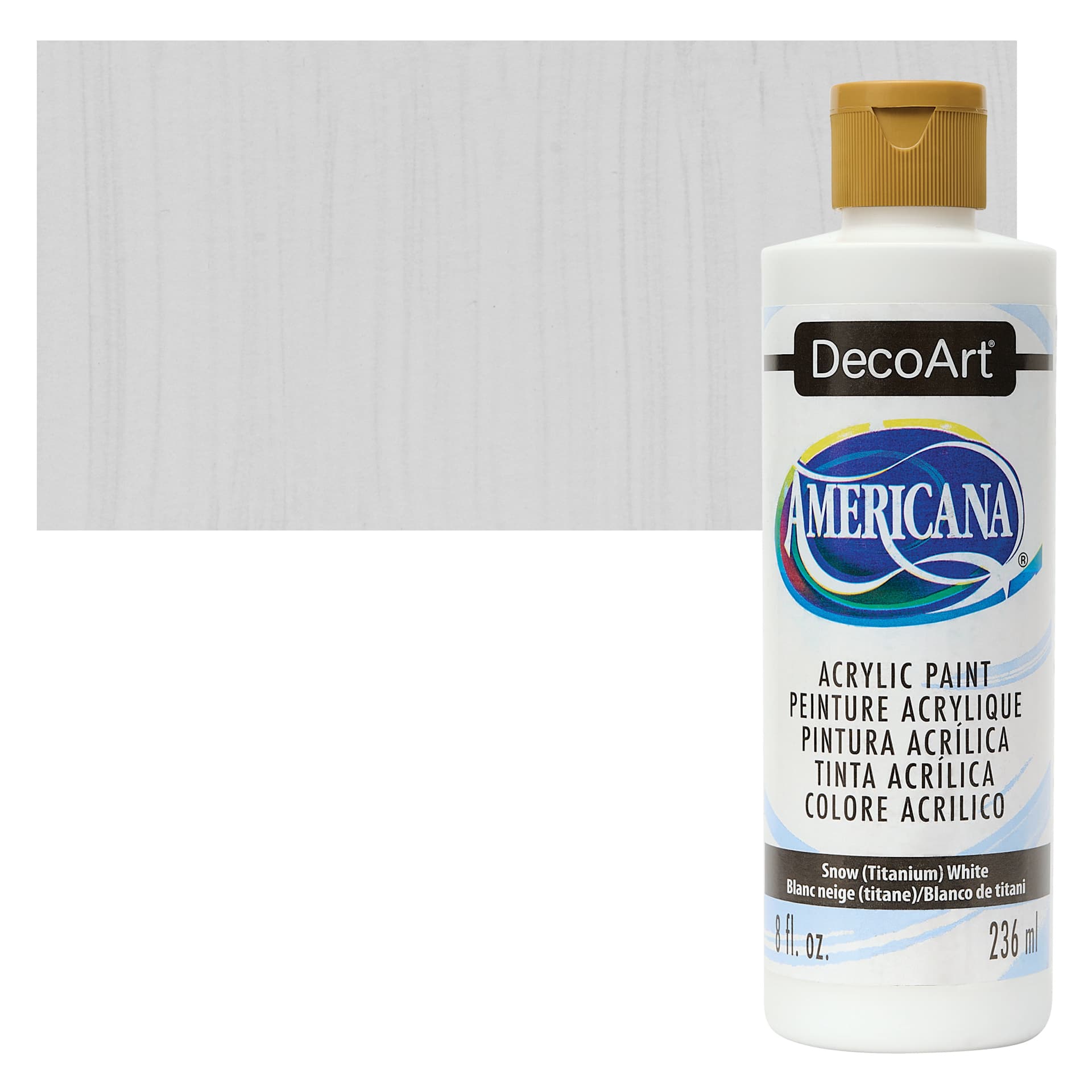 DecoArt Americana Acrylic Paint - Snow (Titanium) White, 8 oz bottle and swatch