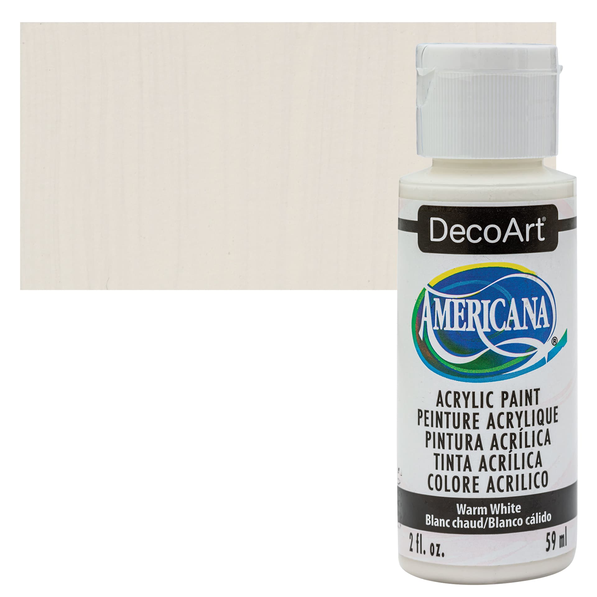 DecoArt Americana Acrylic Paint - Warm White, 2 oz bottle and swatch