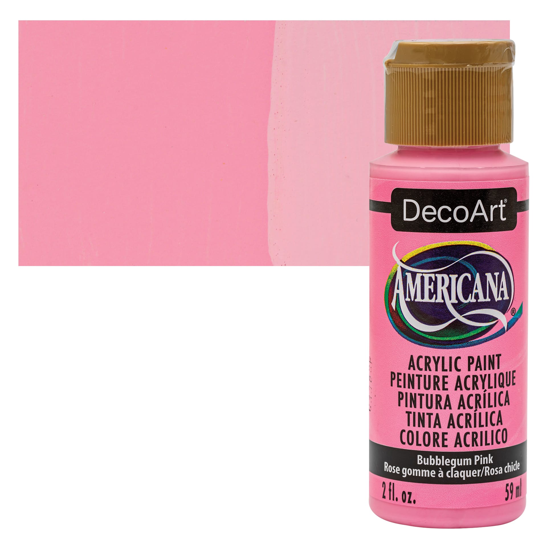 DecoArt Americana Acrylic Paint - Bubblegum Pink, 2 oz bottle and swatch