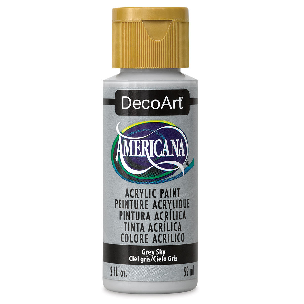 DecoArt Americana Acrylic Paint - Gray Sky, 2 oz (Front of bottle)