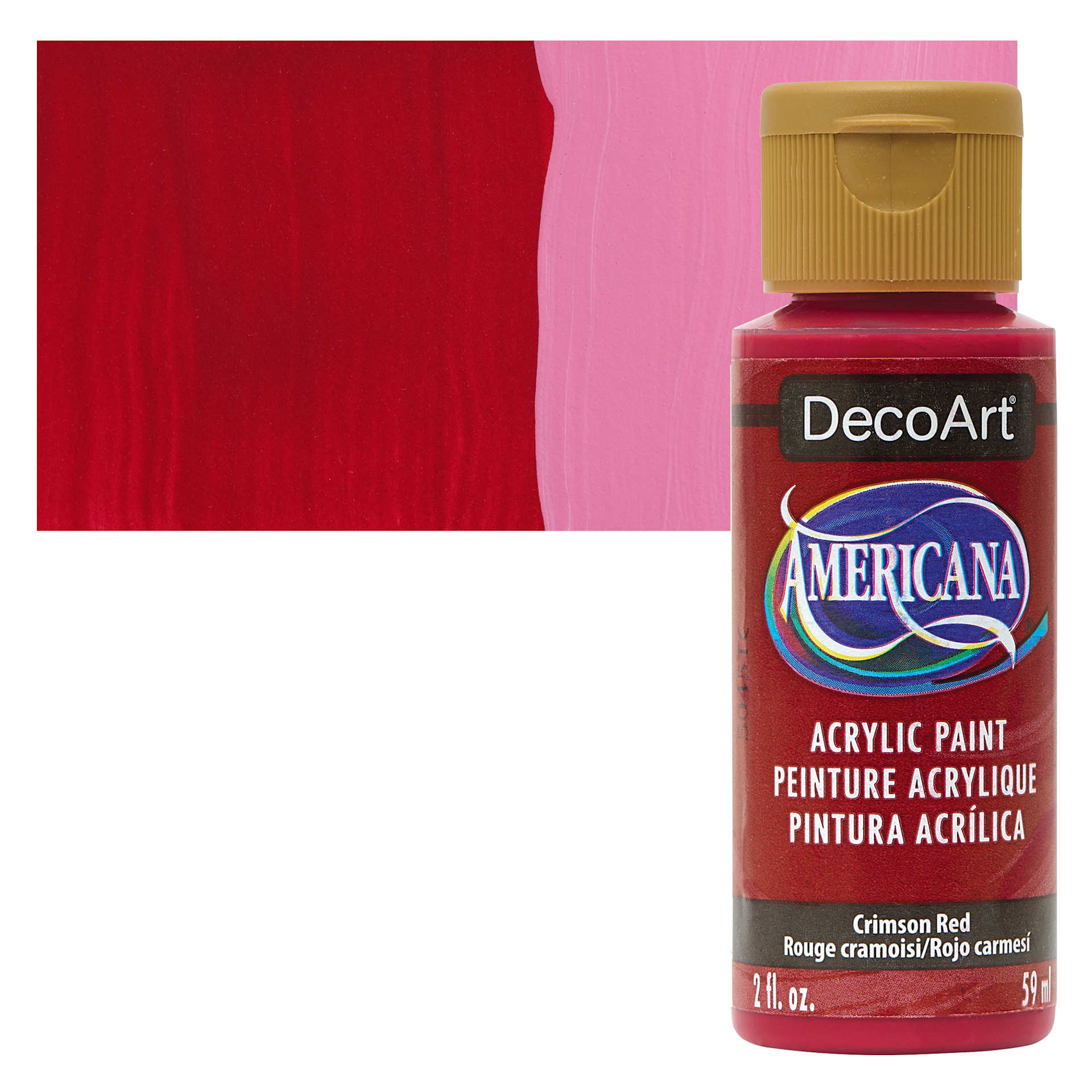 DecoArt Americana Acrylic Paint - Crimson Red, 2 oz bottle and swatch