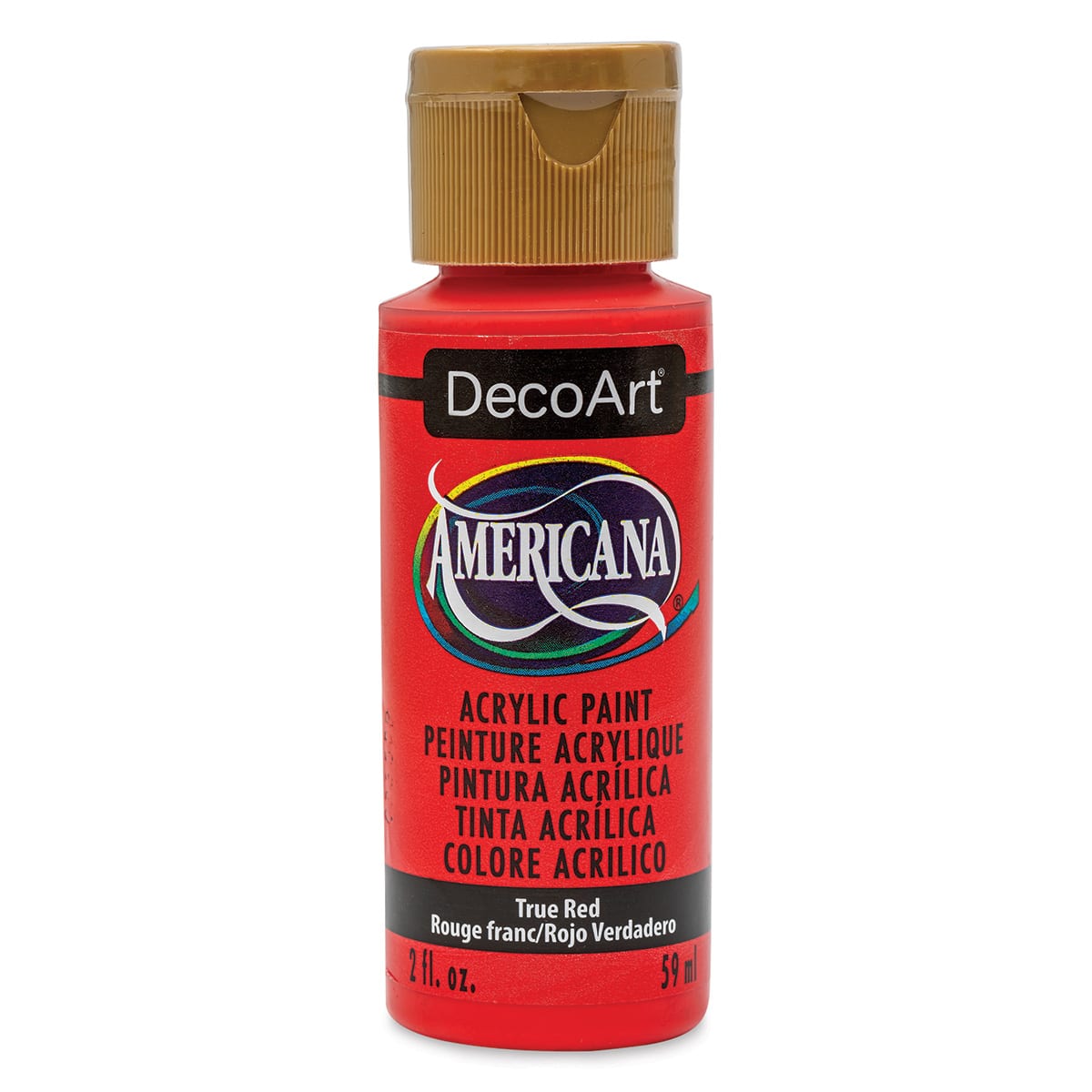 DecoArt Americana Acrylic Paint - True Red, 2 oz (Front of bottle)