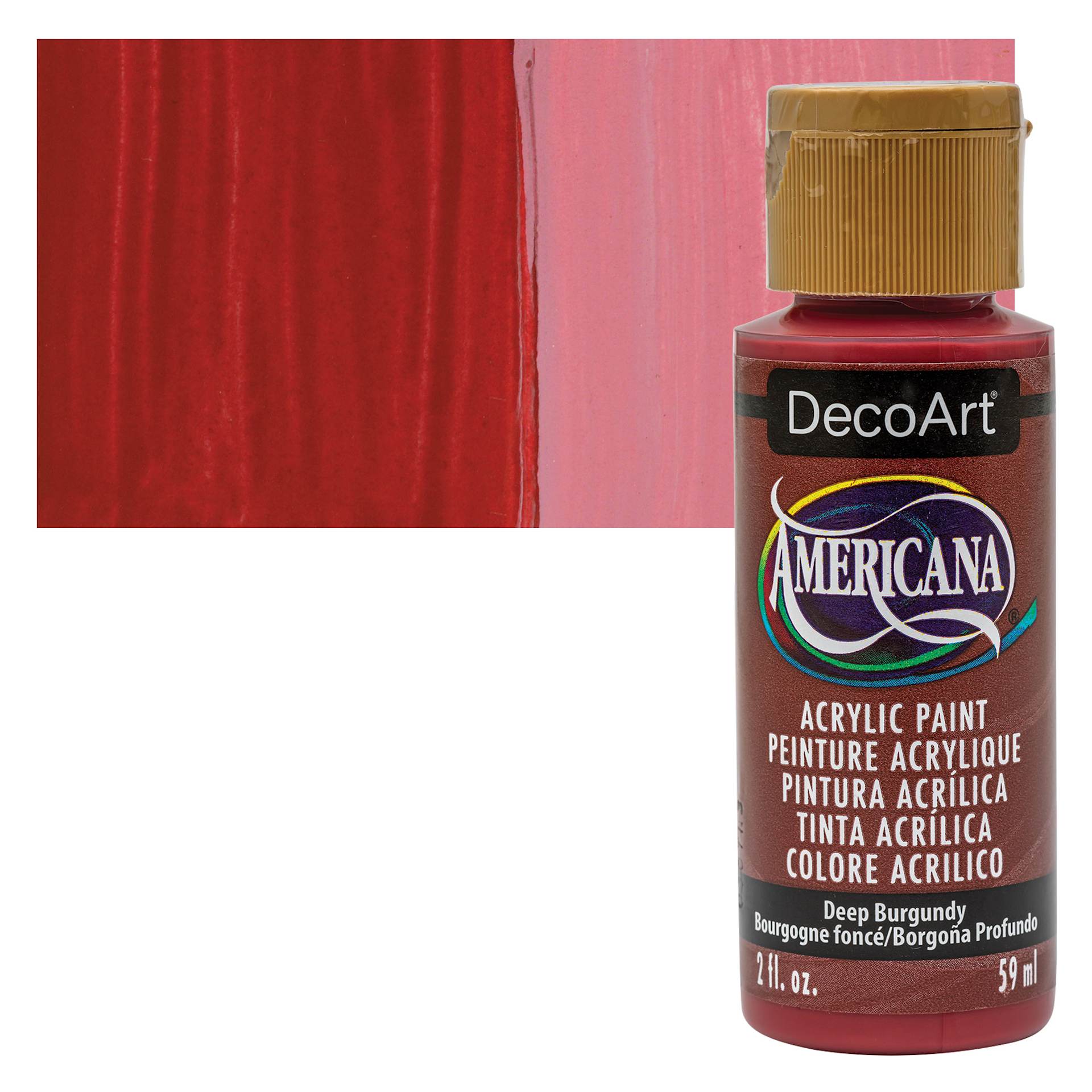 DecoArt Americana Acrylic Paint - Deep Burgundy, 2 oz bottle and swatch