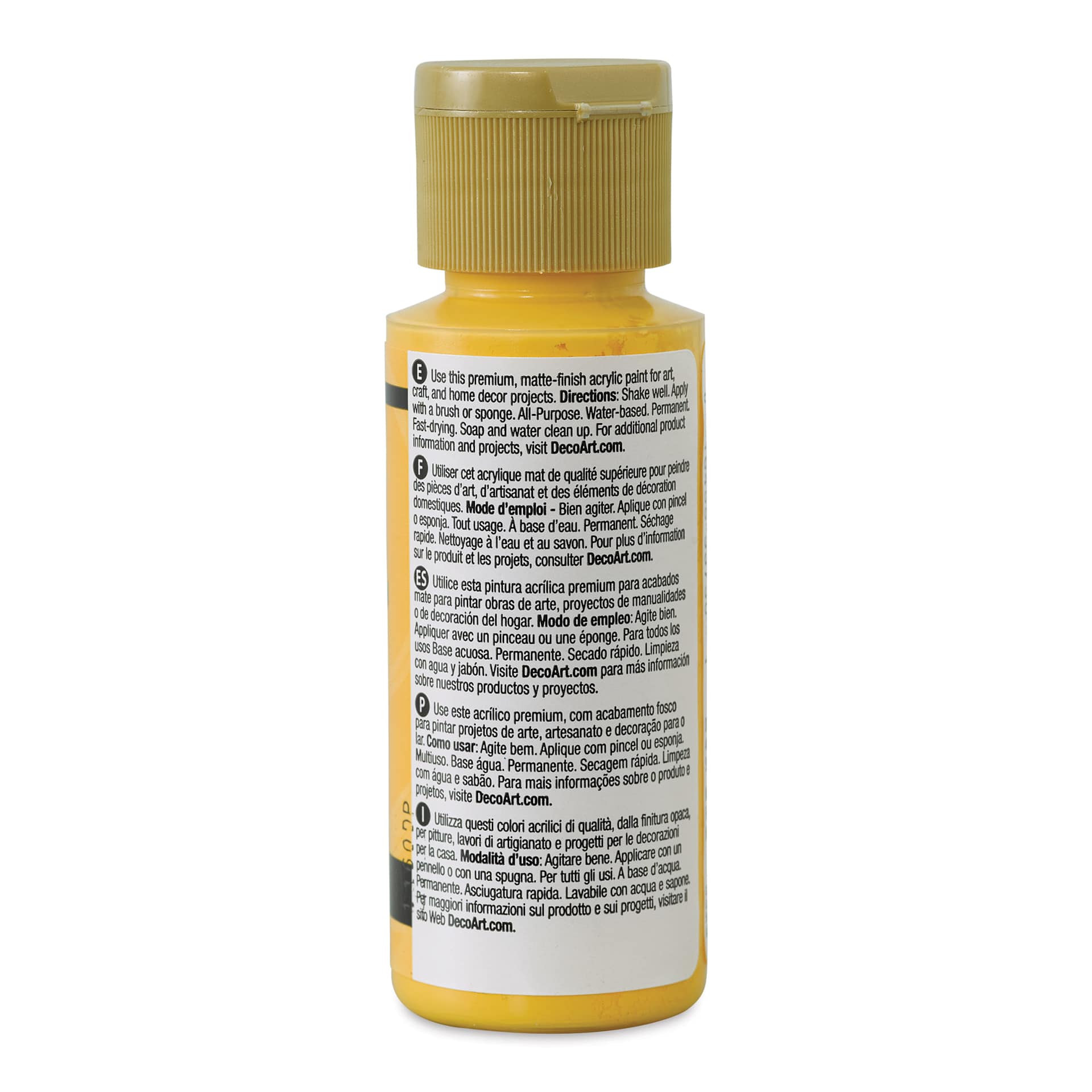 DecoArt Americana Acrylic Paint - Primary Yellow, 2 oz (Back of bottle)
