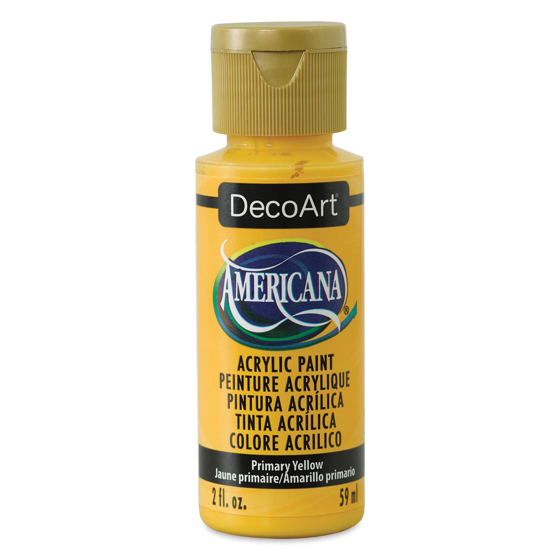DecoArt Americana Acrylic Paint - Primary Yellow, 2 oz (Front of bottle)