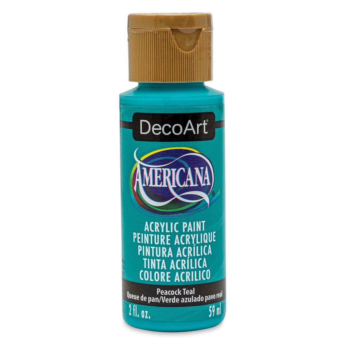 DecoArt Americana Acrylic Paint - Peacock Teal, 2 oz (Front of bottle)