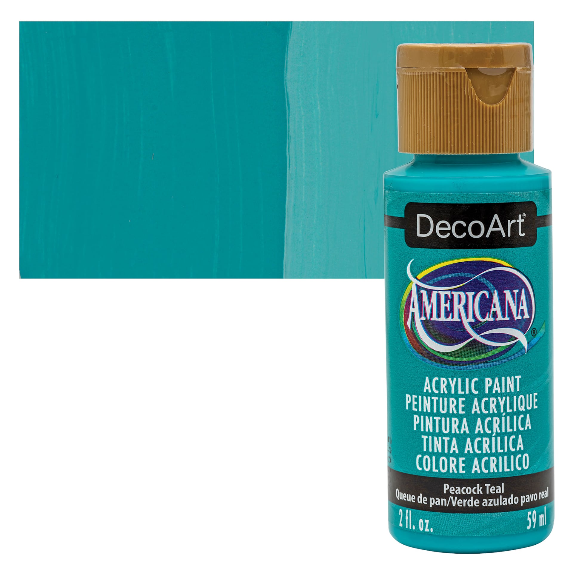 DecoArt Americana Acrylic Paint - Peacock Teal, 2 oz, bottle with swatch